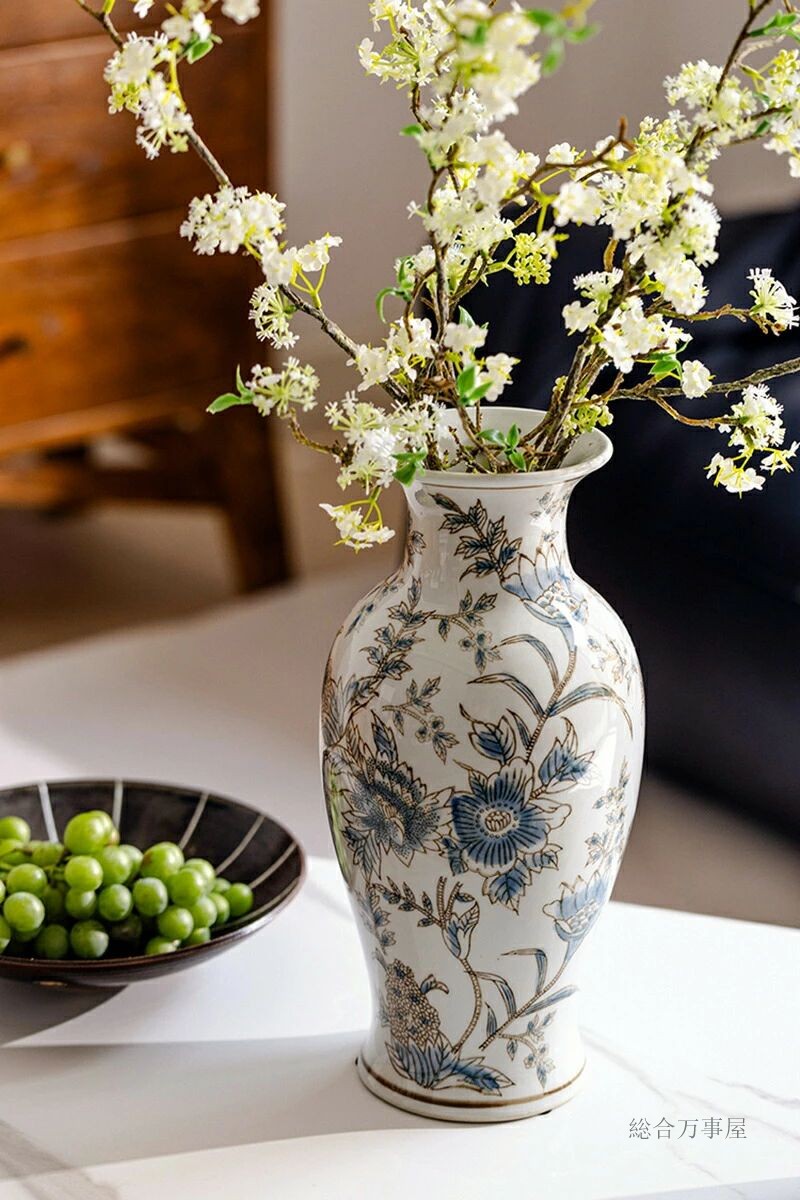 楽天市場】花瓶 シノワズリ風 フラワーベース 丸型 長型 セラミック
