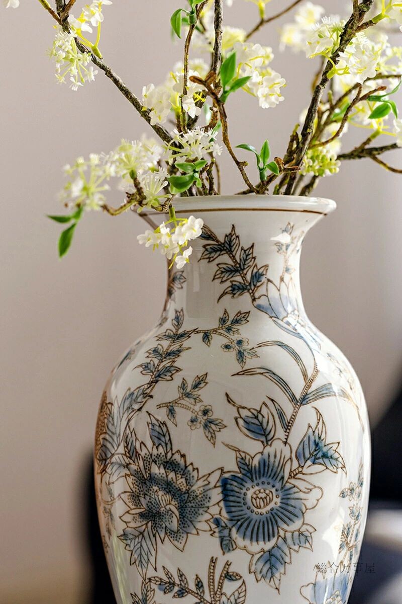 楽天市場】花瓶 シノワズリ風 フラワーベース 丸型 長型 セラミック