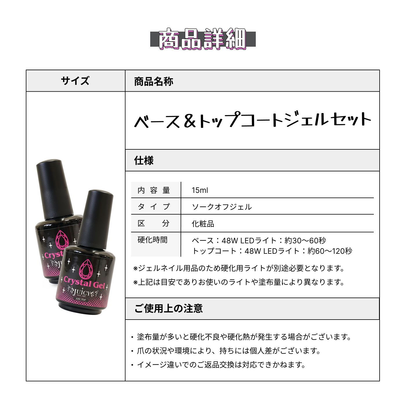 楽天市場】ジェルネイル トップコート ベースジェル セット 大容量 LED