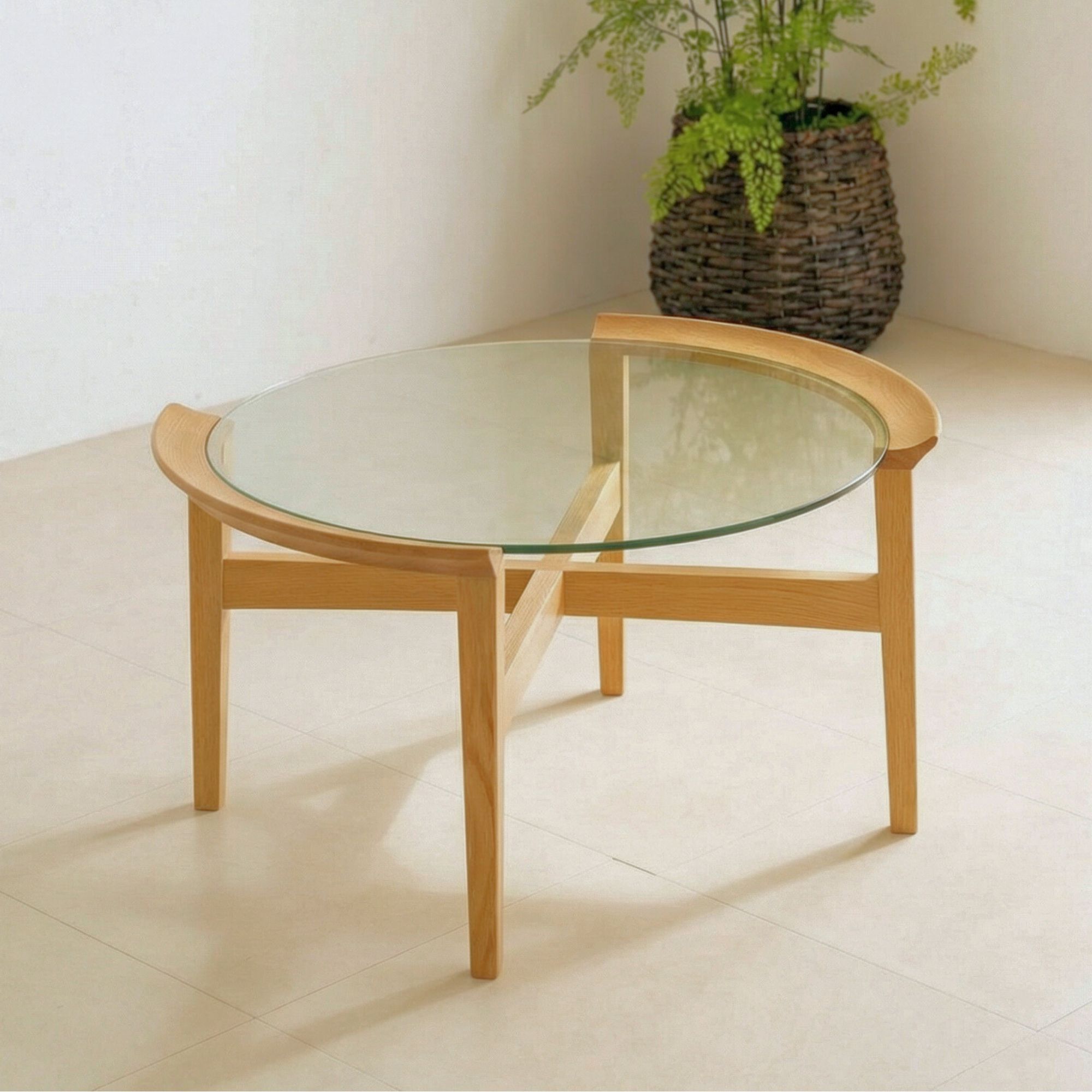 楽天市場】ガラス × オーク無垢材 センターテーブル おしゃれ ガラス