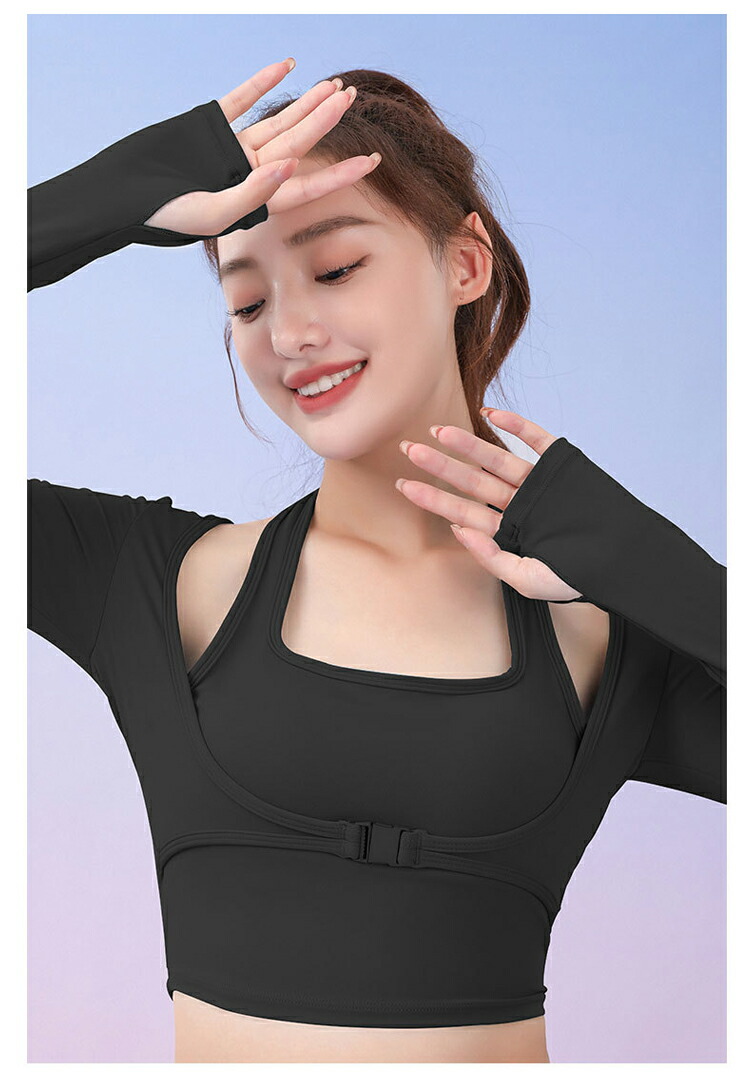 楽天市場】ヨガウェア トップス 長袖 へそ出し カップ付き レディース