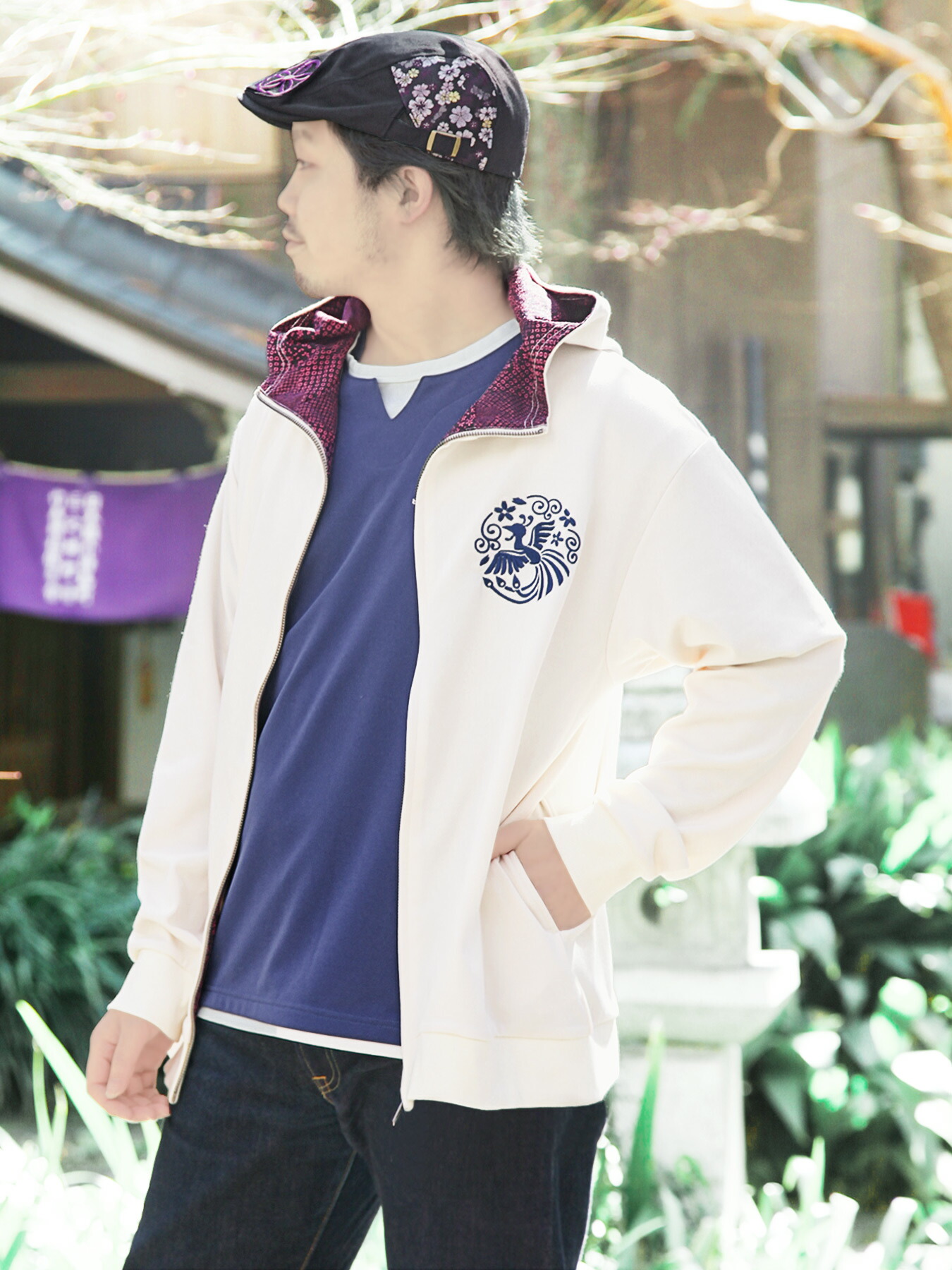 楽天市場】【雅結】 鳳凰 刺繍 ちりめん 切替 ZIP パーカー ｜ 和柄