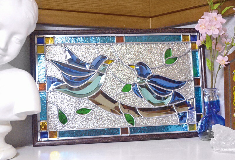 楽天市場】ステンドグラス 壁掛け 幸せの青い鳥 フレーム：ブラウン