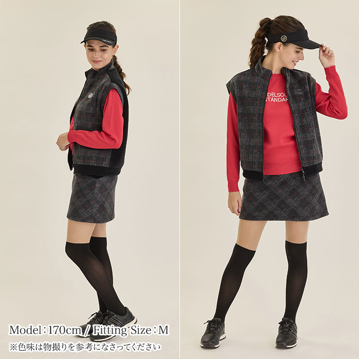 ○DELSOL○ チェック柄 ウェアとスカートセットアップ Lsize 伸縮素材