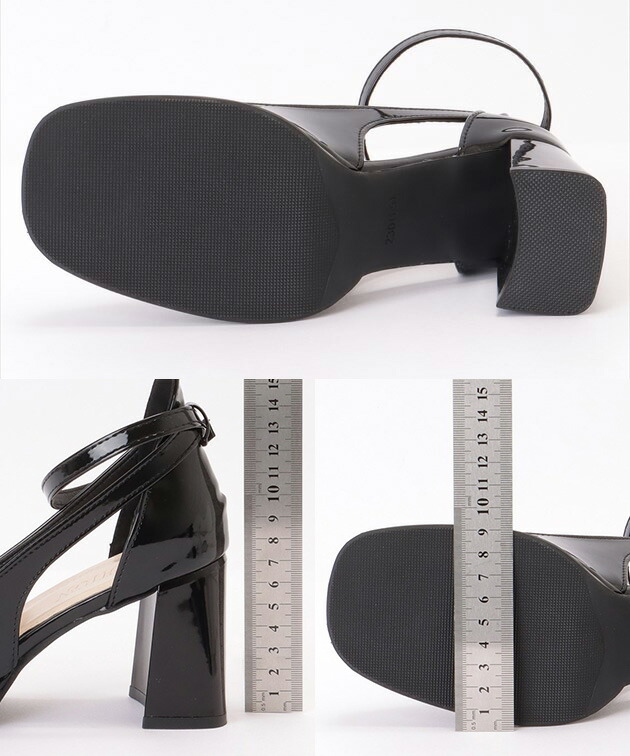 楽天市場】スクエアトゥ ストラップ チャンキー ハイヒール パンプス