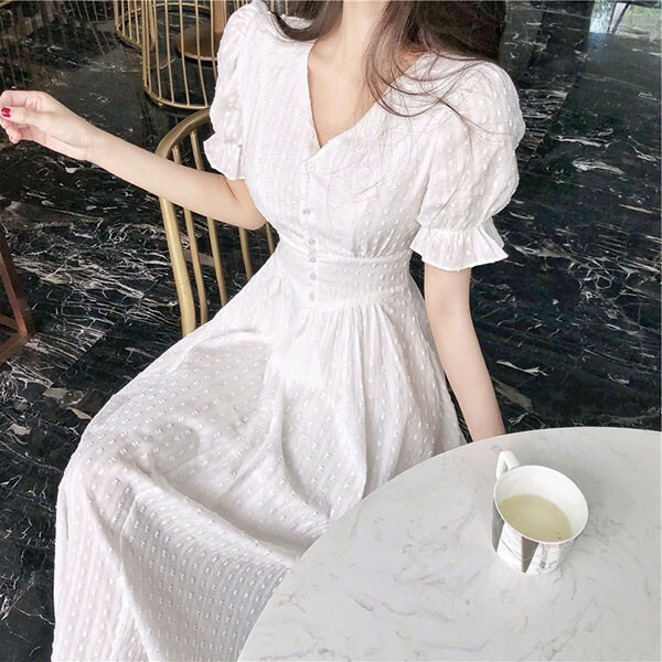 楽天市場】パフスリーブ ワンピース レディース Vネック 大人可愛い 夏