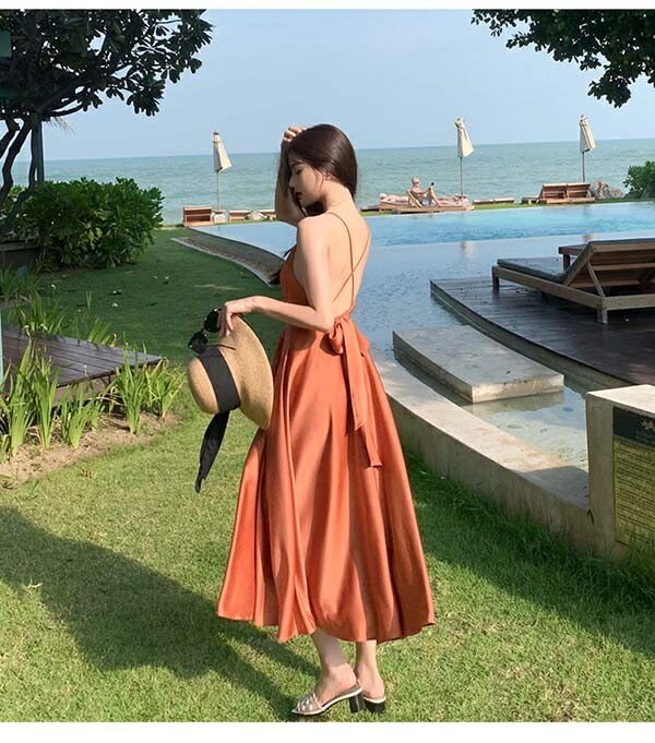 楽天市場】リゾートワンピ キャミワンピース サテン ミモレ丈