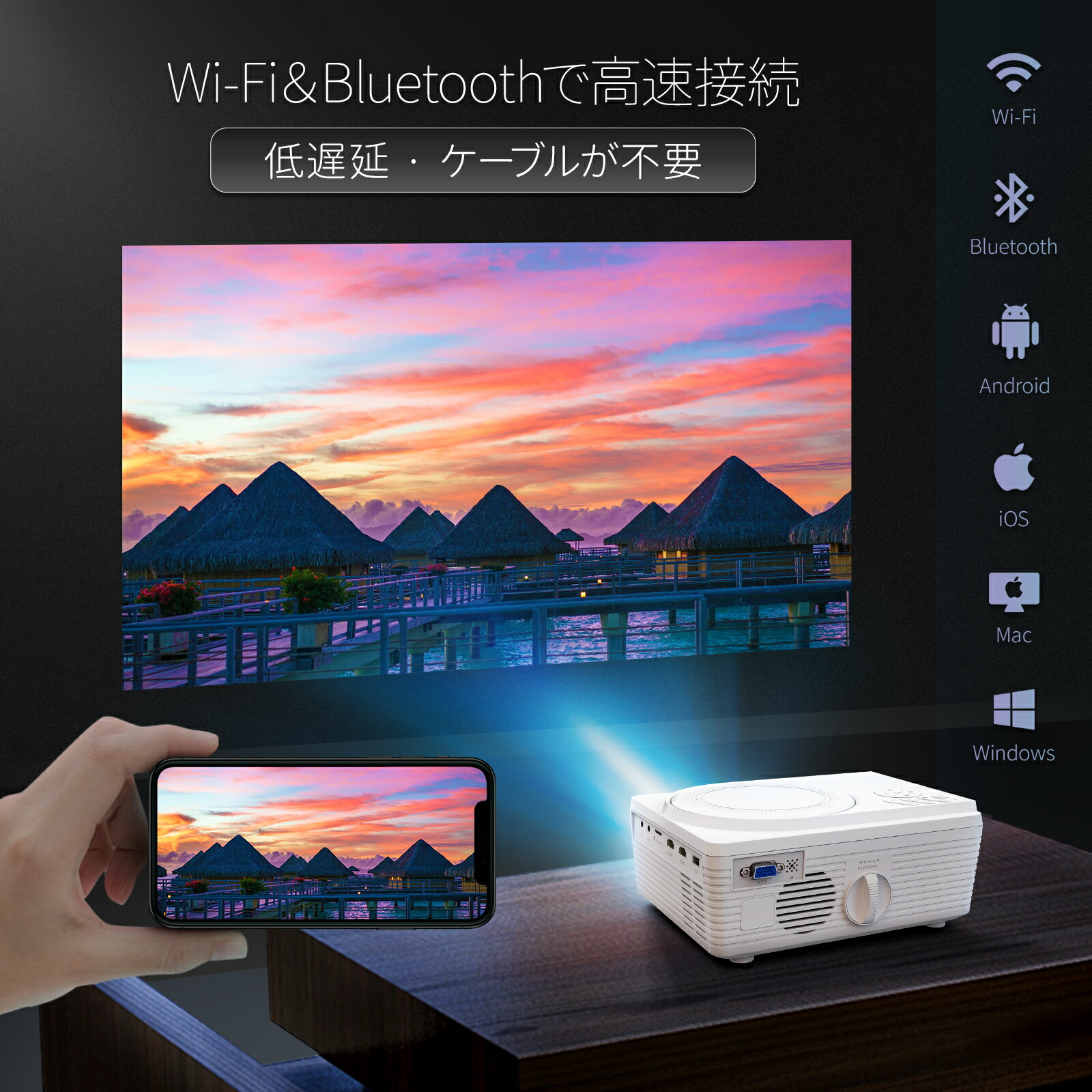 楽天市場】プロジェクター WiFi Bluetooth DVDプレイヤー内蔵