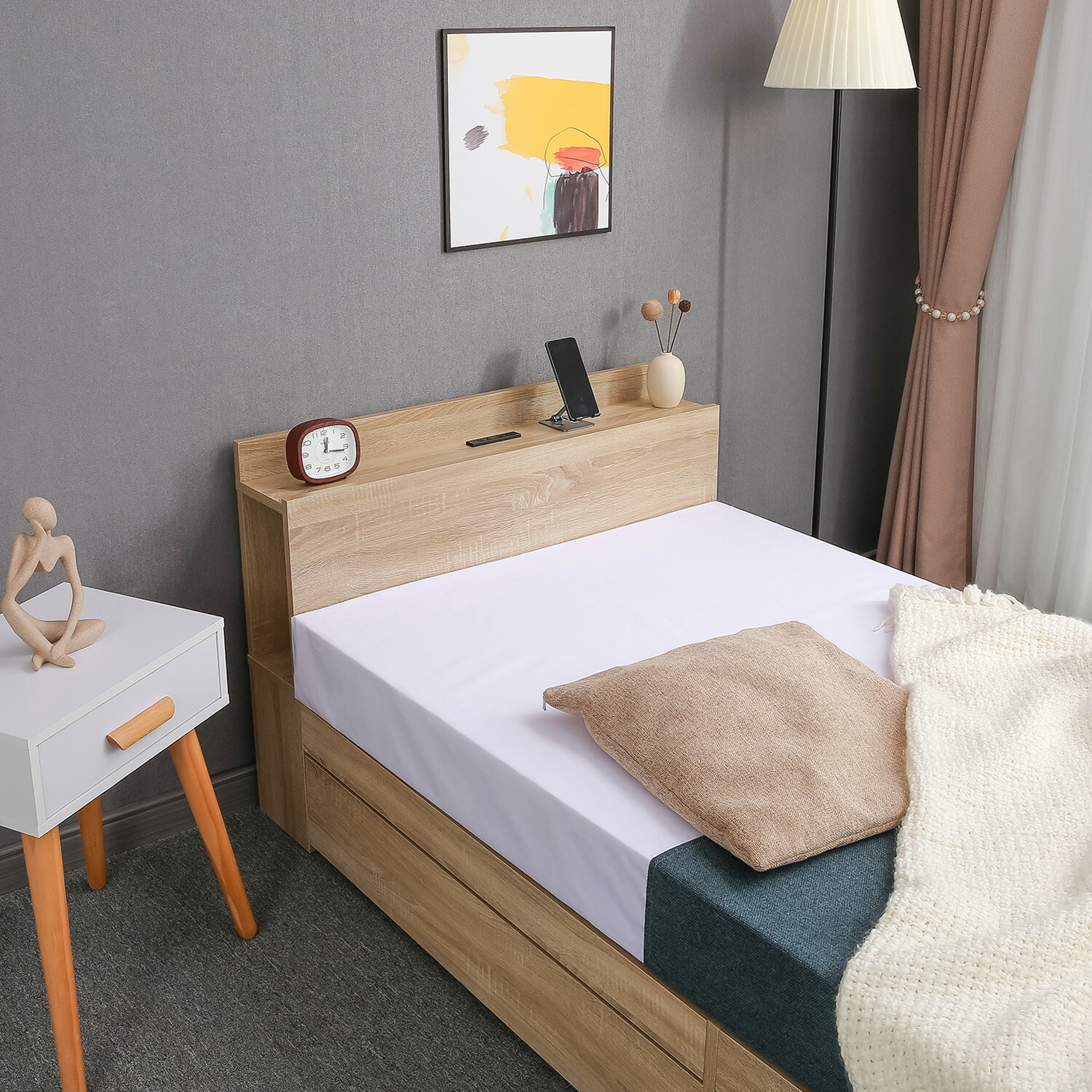 楽天市場】【SS期間限定10%オフ】ベッドフレーム セミダブル 収納付き