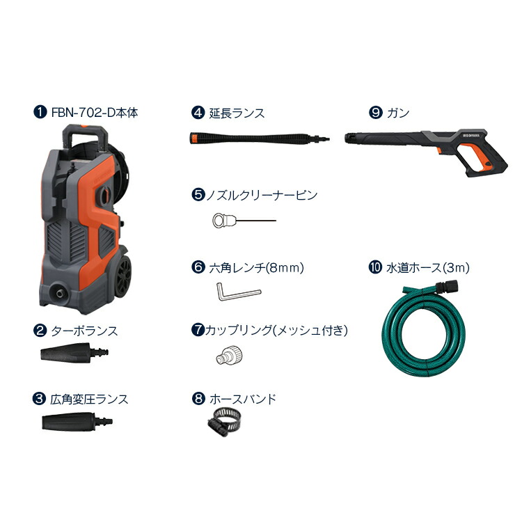 楽天市場】高圧洗浄機 FBN-702-D オレンジ送料無料 高圧洗浄 洗浄 掃除