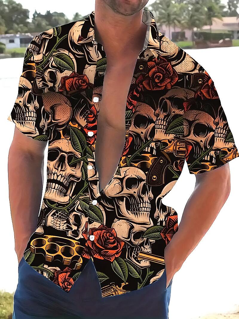 楽天市場】薔薇×ドクロ 総柄 アロハシャツ 050 半袖 シャツ 柄シャツ