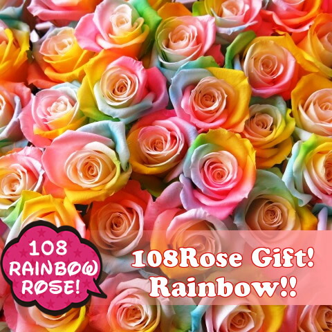 楽天市場】プロポーズ 花 レインボーローズ 108本 プリザーブド