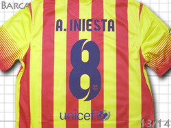 楽天市場】FCバルセロナ 13/14 14/15 アウェイ (黄/赤) #8 A.INIESTA