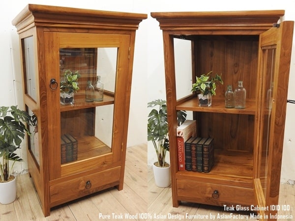 楽天市場】オールドチーク無垢材 ガラスキャビネット1D1D 100cm NA