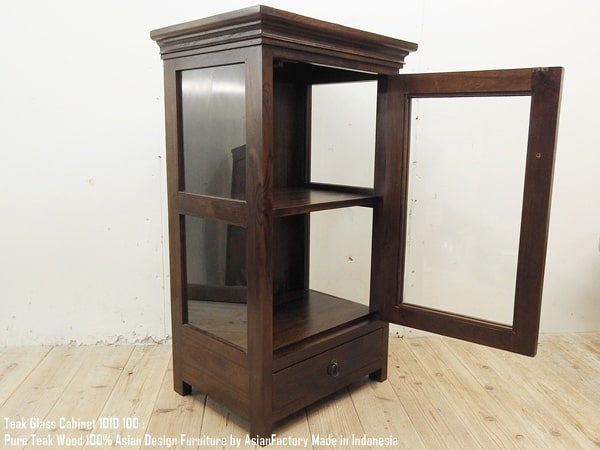 楽天市場】オールドチーク無垢材 ガラスキャビネット1D1D DB ダーク