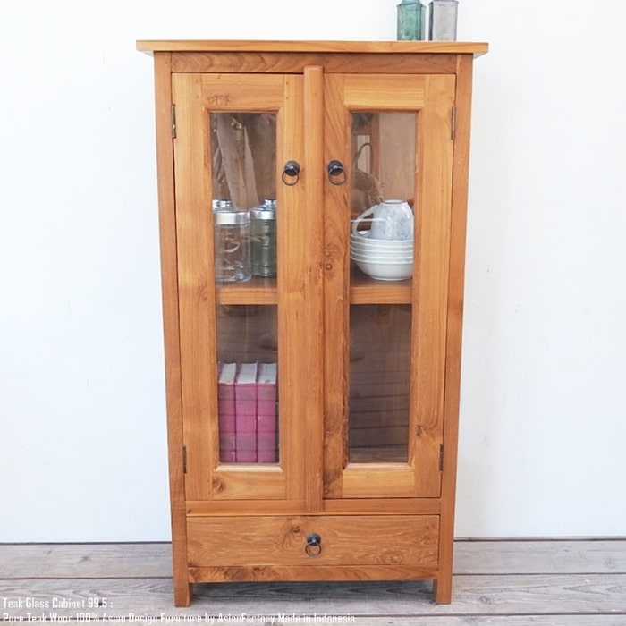 楽天市場】オールドチーク無垢材 ガラスキャビネット2D99 ナチュラル
