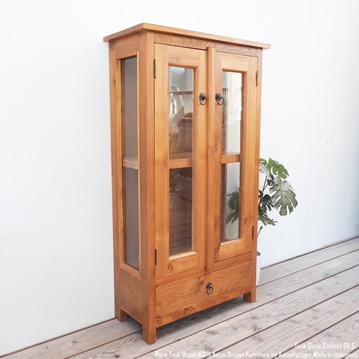 楽天市場】オールドチーク無垢材 ガラスキャビネット2D99 ナチュラル