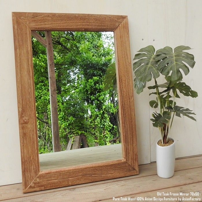 楽天市場】7cmフレーム オールドチーク無垢材 フレームミラー 70cm
