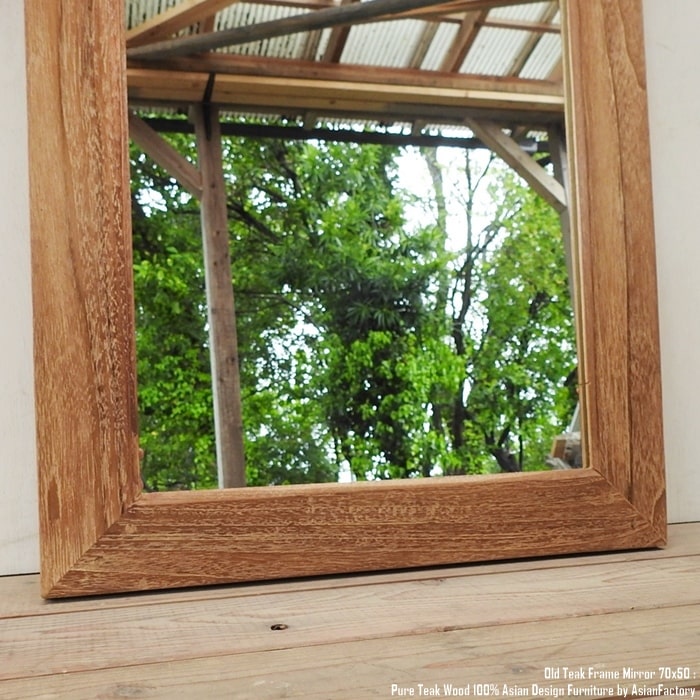 楽天市場】7cmフレーム オールドチーク無垢材 フレームミラー 70cm