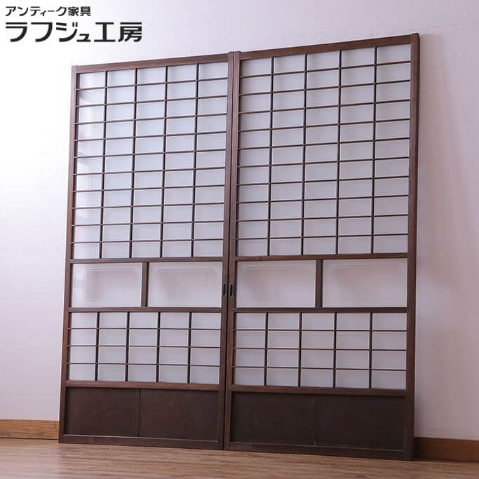 楽天市場】アンティーク建具 ガラス障子戸 2枚セット 昭和中期 格子戸