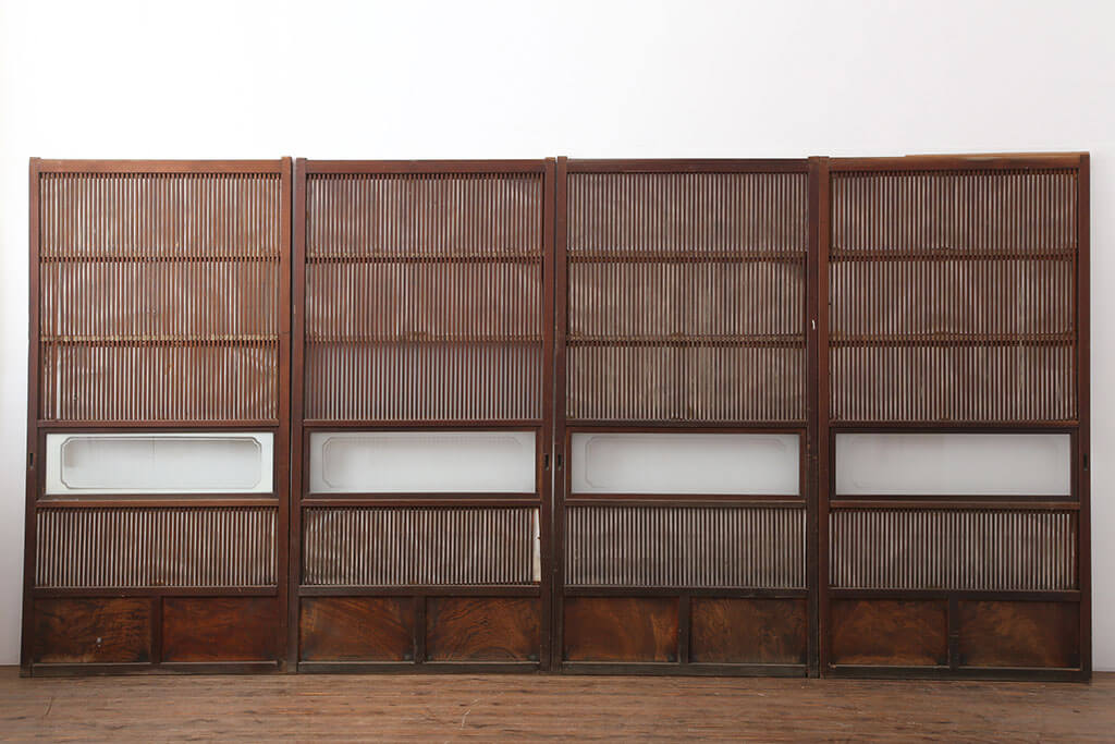 楽天市場】▽現状販売▽ アンティーク建具 格子戸4枚セット 腰板ケヤキ