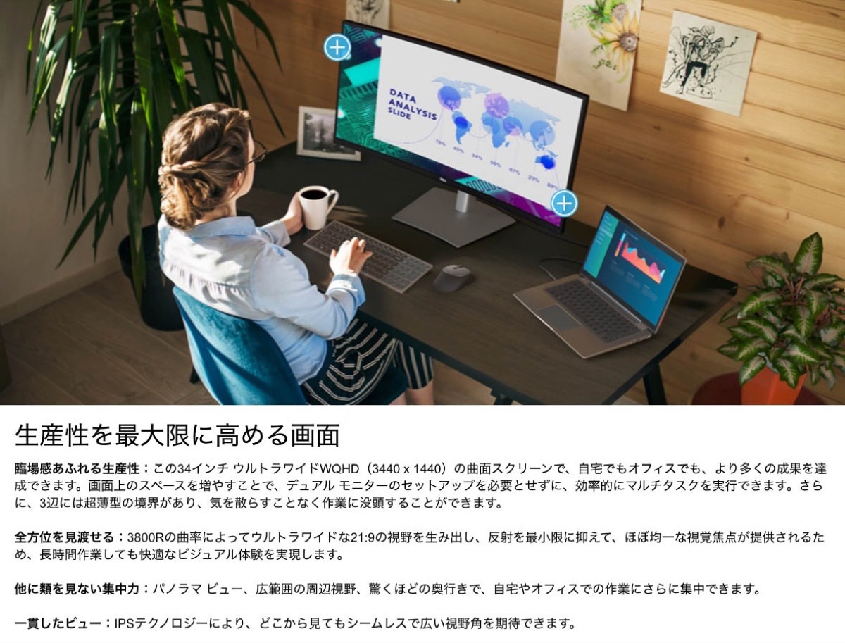 楽天市場】Dell P3421W 34.14インチワイドモニター WQHD 曲面 21:9 IPS