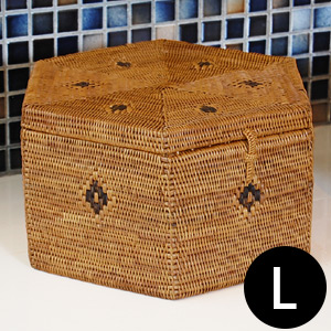 楽天市場】アタで編まれた六角形のフタ付き アジアン 小物入れケース L