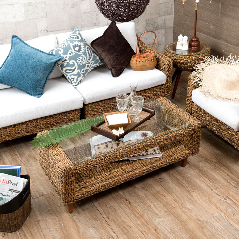 楽天市場】センターテーブル アバカ素材 強化ガラス天板 幅100cm 収納