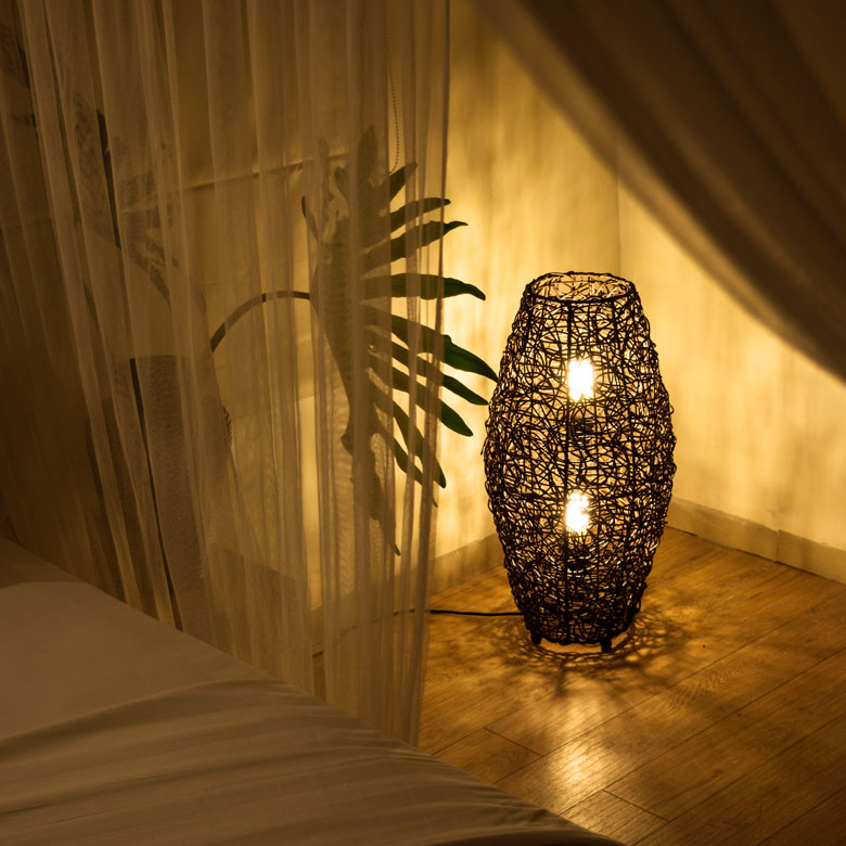 楽天市場】フロアライト コクーンタイプ Mサイズ 籐 ラタン製 LED 対応