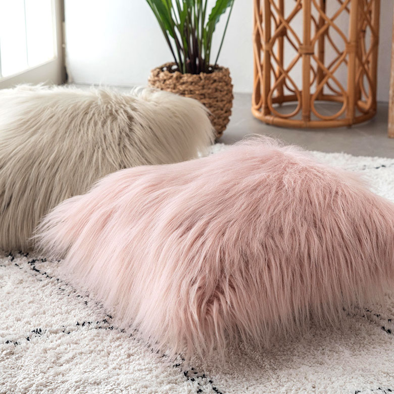 楽天市場】クッションカバー フェイクファー ピンク ベージュ 約45