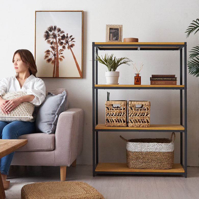 楽天市場】オープンラック 幅84cm 4段 W 84 × D 33× H 120cm 無垢 木製