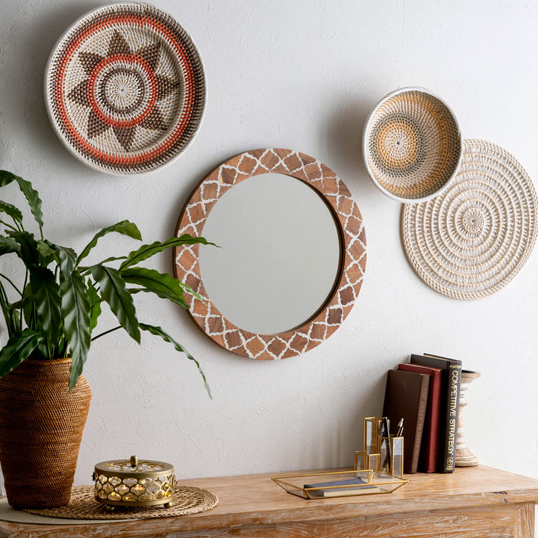 楽天市場】鏡 壁掛けミラー 円形 丸型 ウッド×レジン モロッカン柄 約