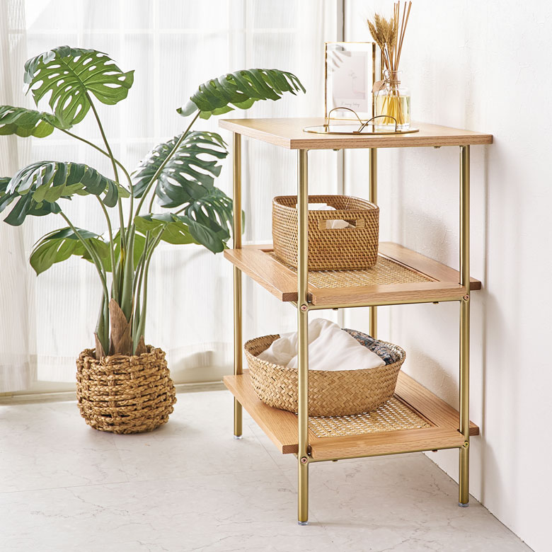 楽天市場】シェルフ 3段 オープンシェルフ ラック 収納棚 棚 ラタン 籐