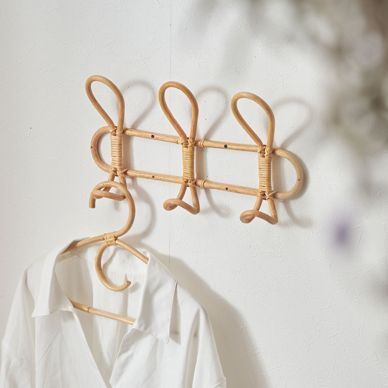 楽天市場】フック ラタン 籐 天然素材 ウォールハンガー 3連 約 W 40cm