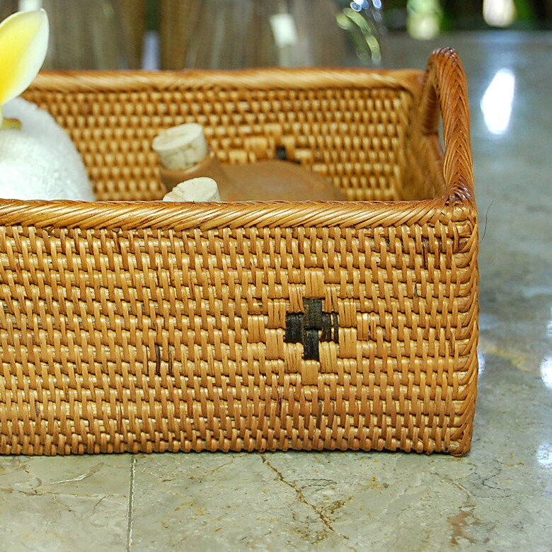 楽天市場】アタ製取っ手付き小物入れバスケットトレイ トレー かご