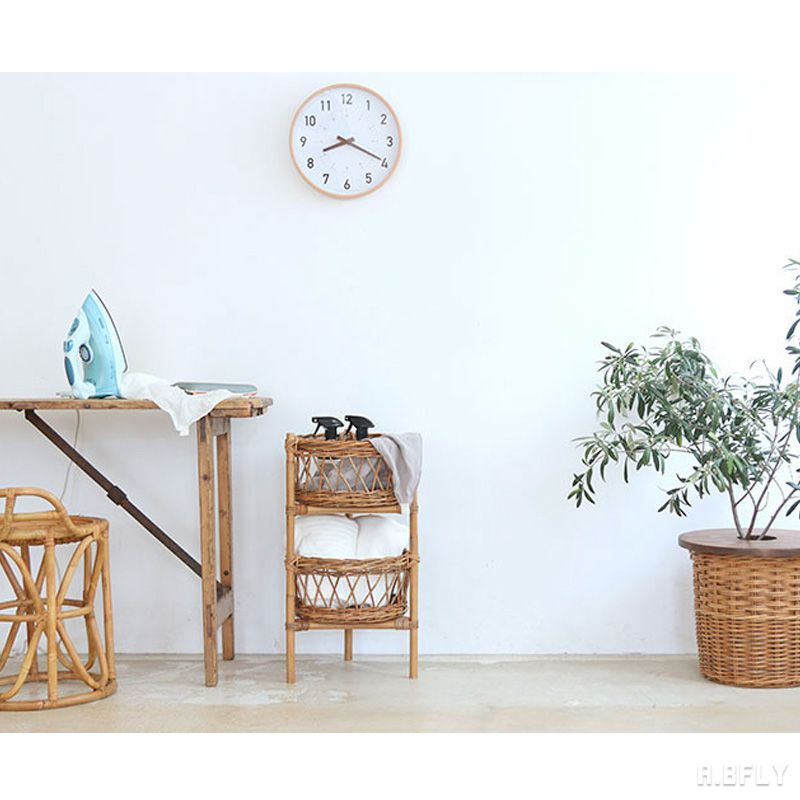 楽天市場】2段ラック 2段バスケット ラウンド 円形 ラタン 籐 皮付き