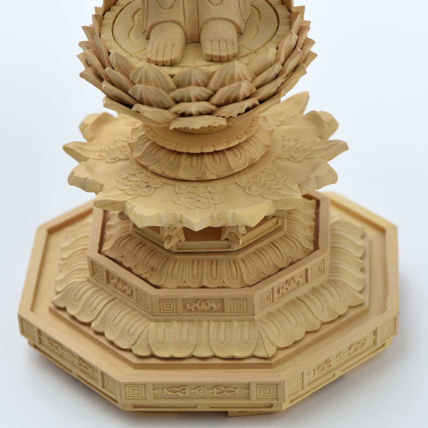 楽天市場】仏像 柘植材 八角台座 唐草光背 仏木地彫 立像 舟弥陀 3.5号