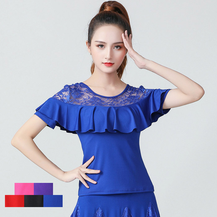 楽天市場】レース トップス（カラーブルー）（社交ダンス｜体操