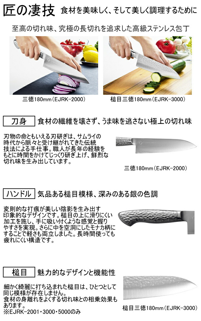 楽天市場】燕熟の技 オールステンレス槌目三徳包丁 180mm EJRK-3000