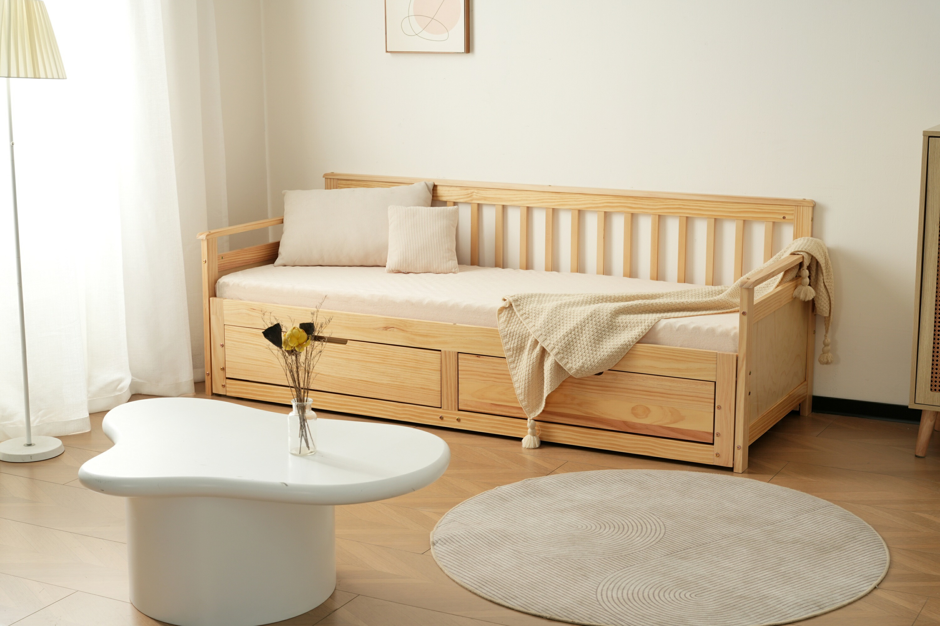 楽天市場】ソファベッド ディベッド 伸長式ベッド 木製 引き出し付き