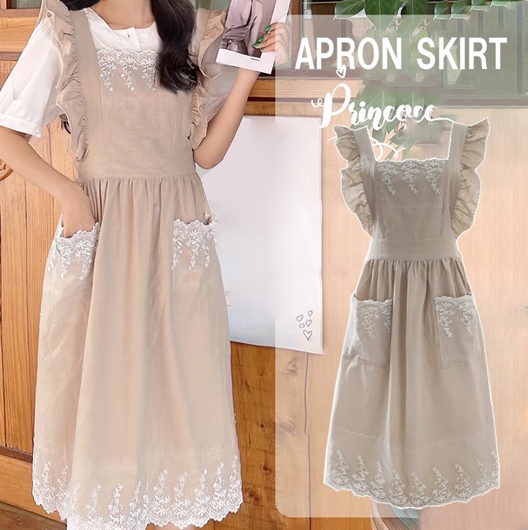 楽天市場】エレガントな花レース入り！ラブリー フリル 無地 エプロン