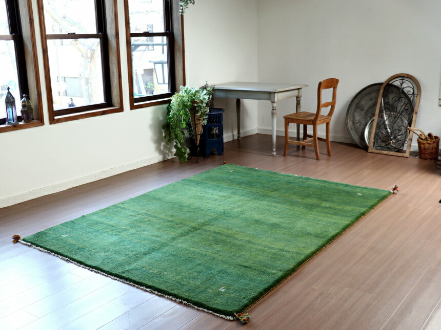 楽天市場】【15%OFFクーポン対象】ギャッベ グリーン 無地 シンプル