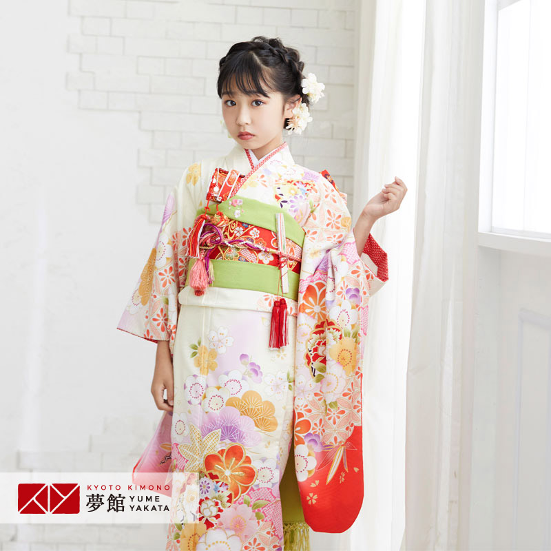 夢工房 7歳 女の子 着物 七五三 四つ身 手毬 クリーム 夢工房 7歳