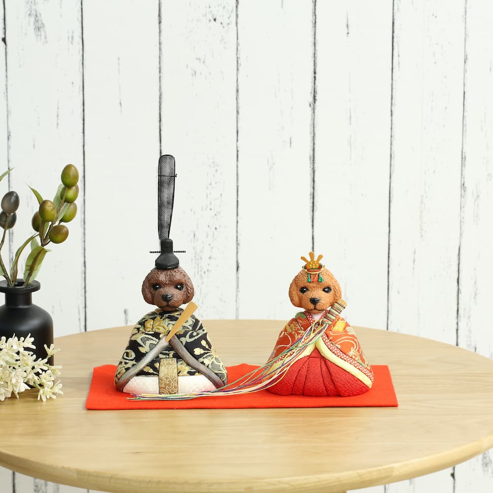 キツネのお雛様 ミニ雛 創作縮緬人形 ひな祭り 犬筥 キツネのお雛様