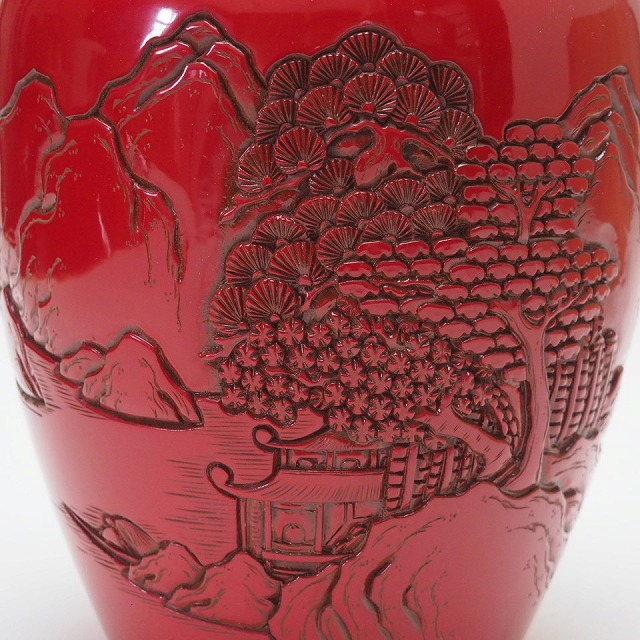 楽天市場】村上木彫堆朱 楼閣山水図花瓶 0001稲垣豊秋作 絵皿 漆器