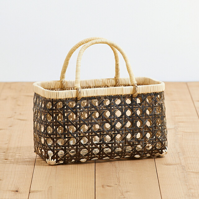 楽天市場】八つ目編み黒竹かご(ひご幅約5〜6mm/ふち・取手上質籐使用