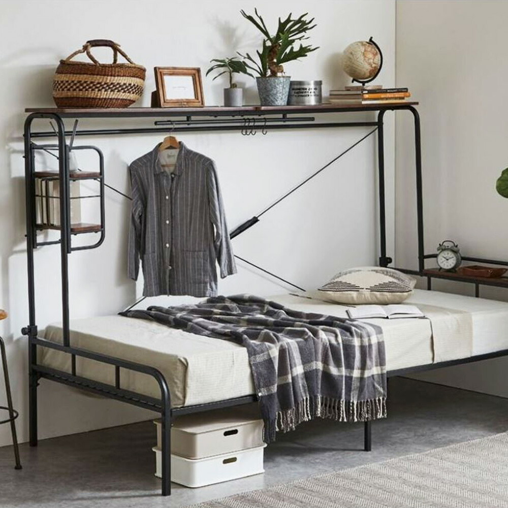 楽天市場】シングルベッド フレーム 収納付き パイプベッド シングル
