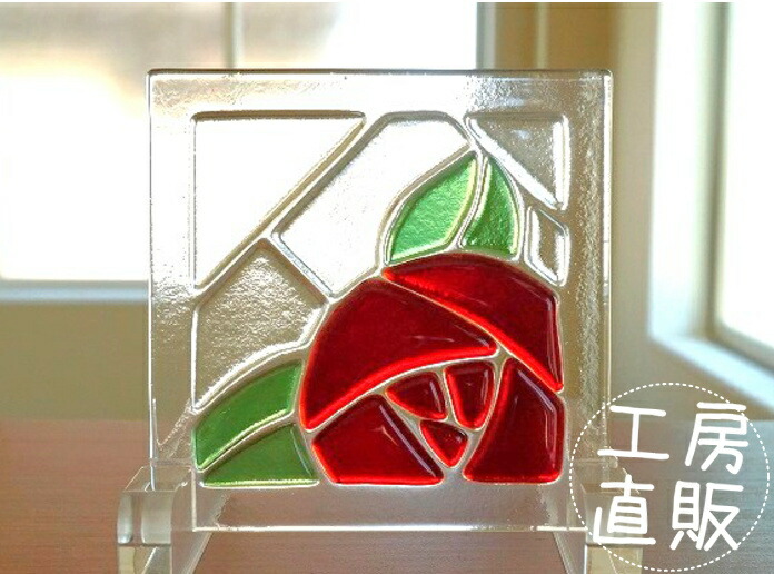 楽天市場】フュージング 住宅用ガラスパネル 椿 背景クリア 9cm×9cm