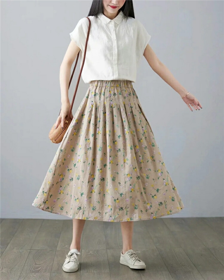 楽天市場】ふんわりフレア花柄 スカートウエストゴムロングスカート