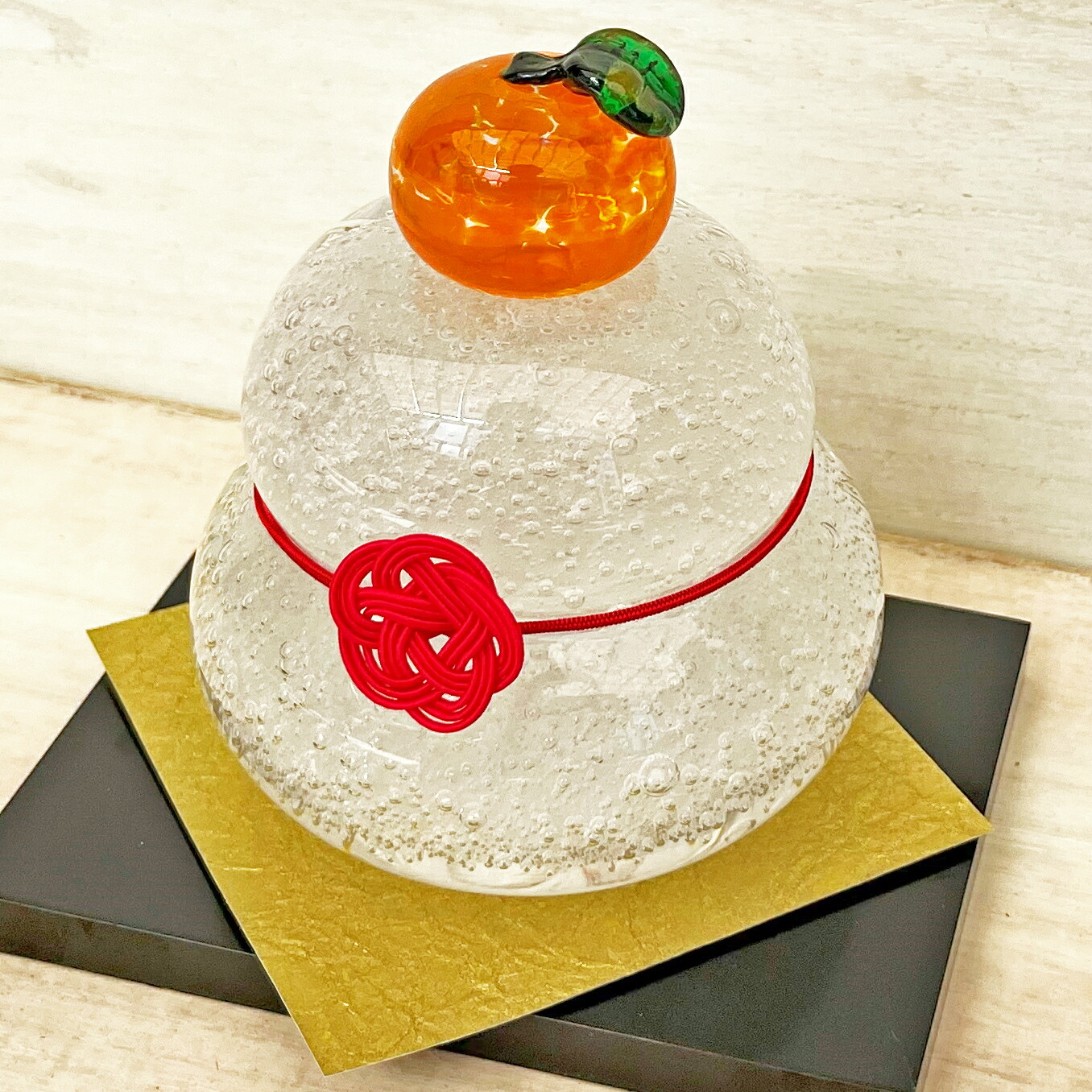 楽天市場】工房 CRAFTHOUSE ガラス 鏡餅 泡（大） 無垢 敷板・梅水引